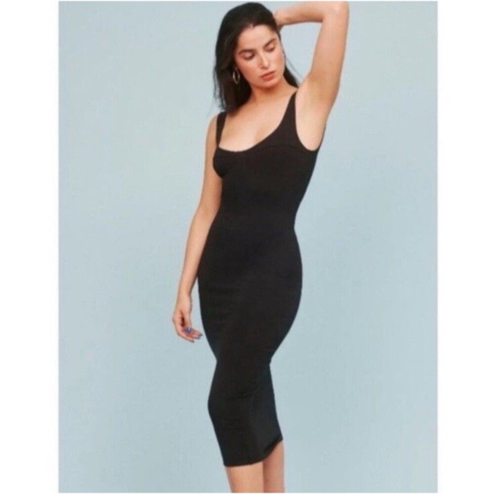 Reformation Braun Bodycon Midi Dress Women XL Black Organic Cotton Sustainable